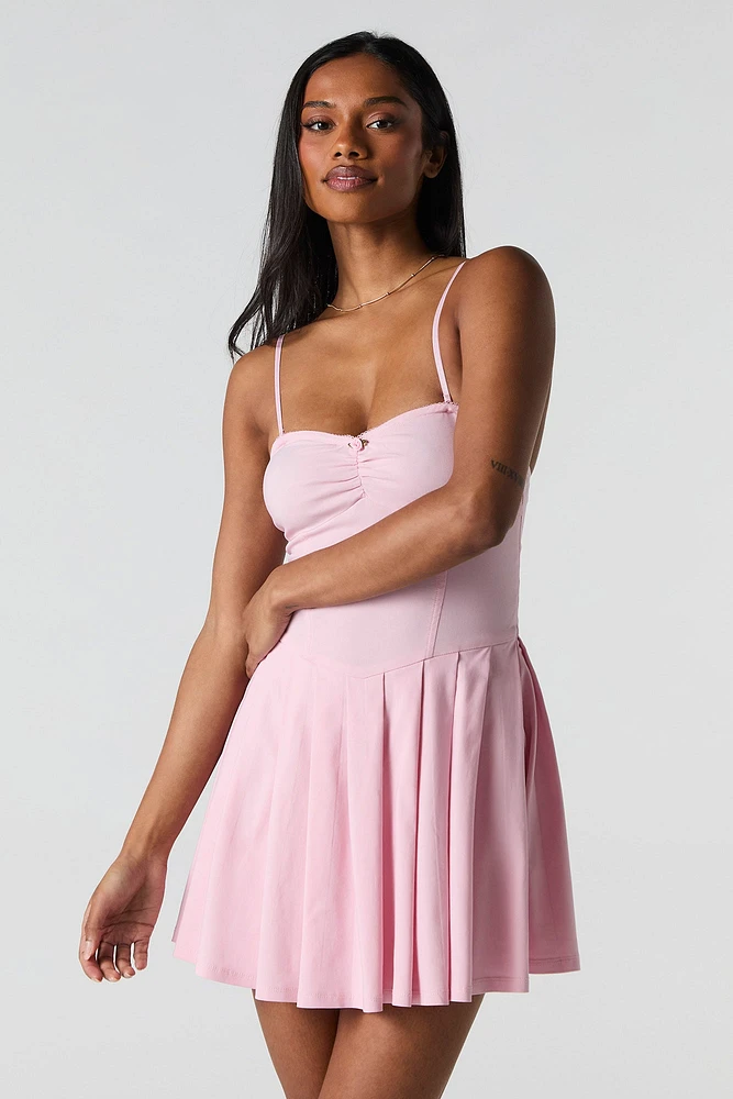Rosette Corset Pleated Mini Dress