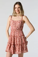 Floral Tiered Tie Strap Mini Dress