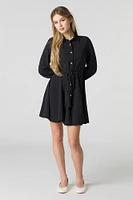 Button-Up Long Sleeve Mini Dress