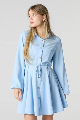 Button-Up Long Sleeve Mini Dress
