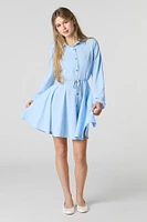 Button-Up Long Sleeve Mini Dress