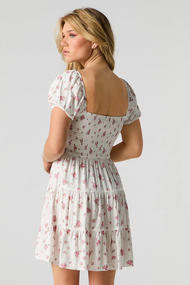 Floral Puff Sleeve Tiered Mini Dress