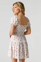 Floral Puff Sleeve Tiered Mini Dress