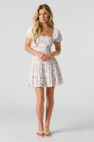 Floral Puff Sleeve Tiered Mini Dress