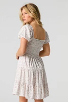 Floral Puff Sleeve Tiered Mini Dress
