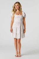 Floral Puff Sleeve Tiered Mini Dress