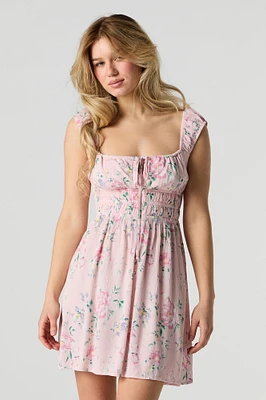 Floral Cut-Out Back Mini Dress