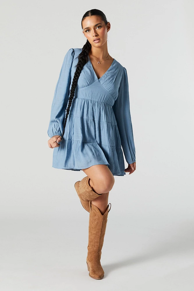 V-Neck Tiered Mini Dress