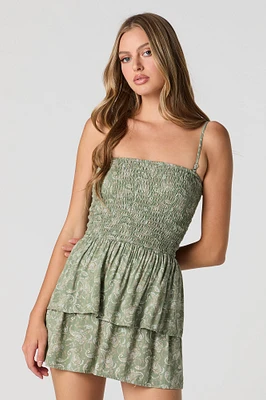 Printed Smocked Tiered Mini Dress