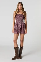Printed Smocked Tiered Mini Dress