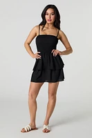Minirobe smockée volantée avec bretelles amovibles