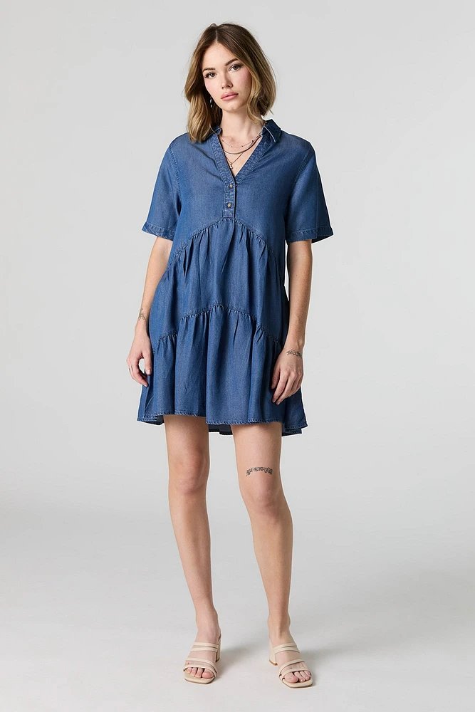 Short Sleeve Tiered Mini Babydoll Dress