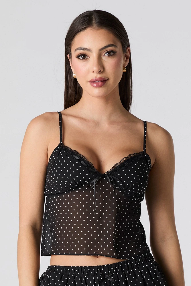 Camisole en chiffon imprimé avec liséré de dentelle