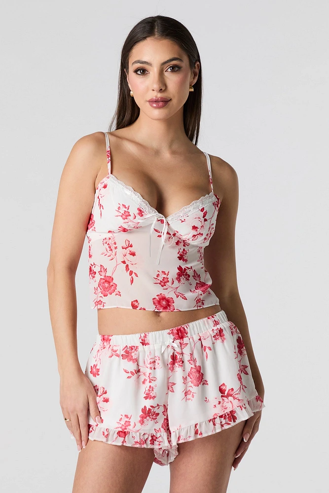 Short volanté en chiffon imprim