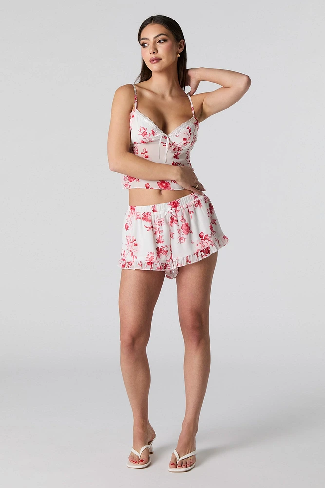 Short volanté en chiffon imprim