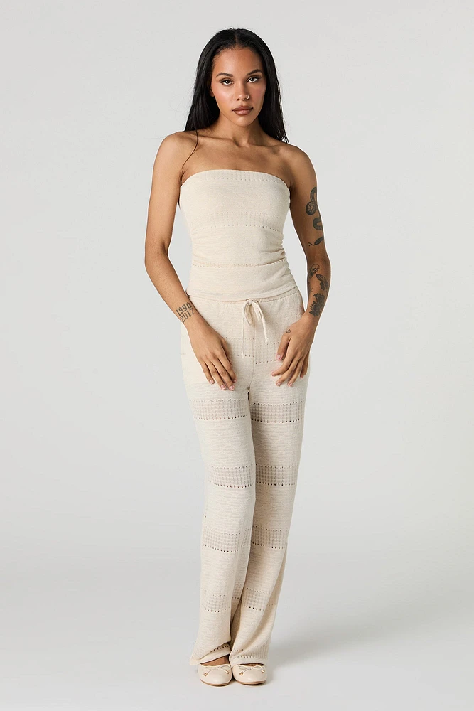 Pointelle Knit Wide Leg Pant