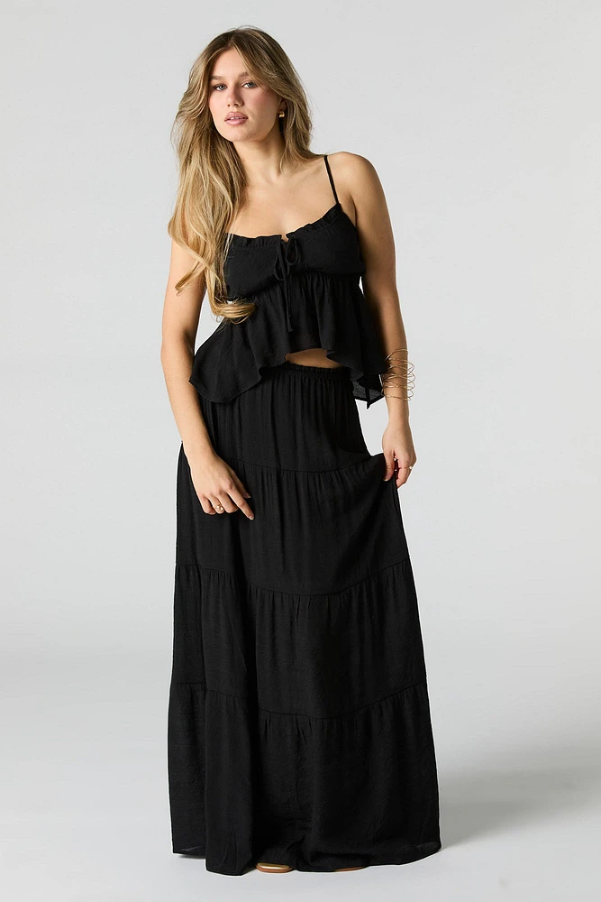 Solid Tiered Maxi Skirt