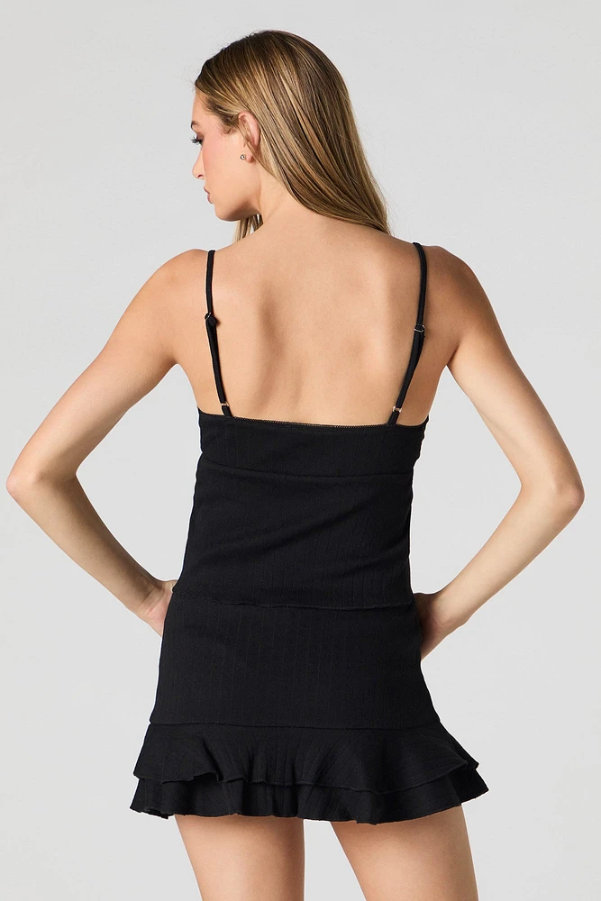 Pointelle Knit Ruffle Mini Skort
