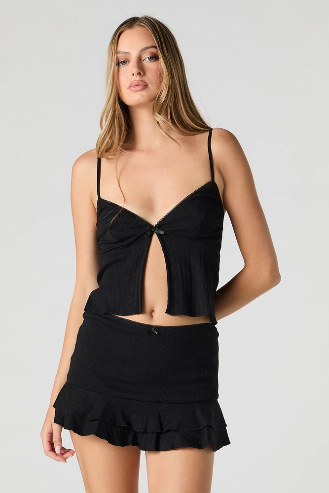 Pointelle Knit Ruffle Mini Skort