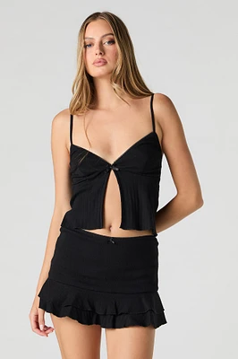 Pointelle Knit Ruffle Mini Skort