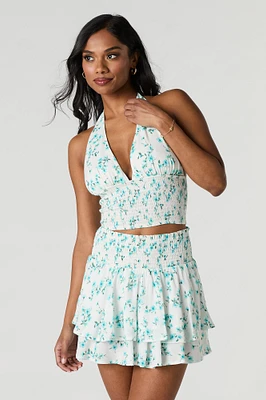 Floral Smocked Mini Skirt