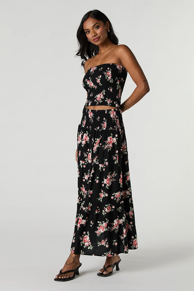 Floral Smocked Maxi Skirt