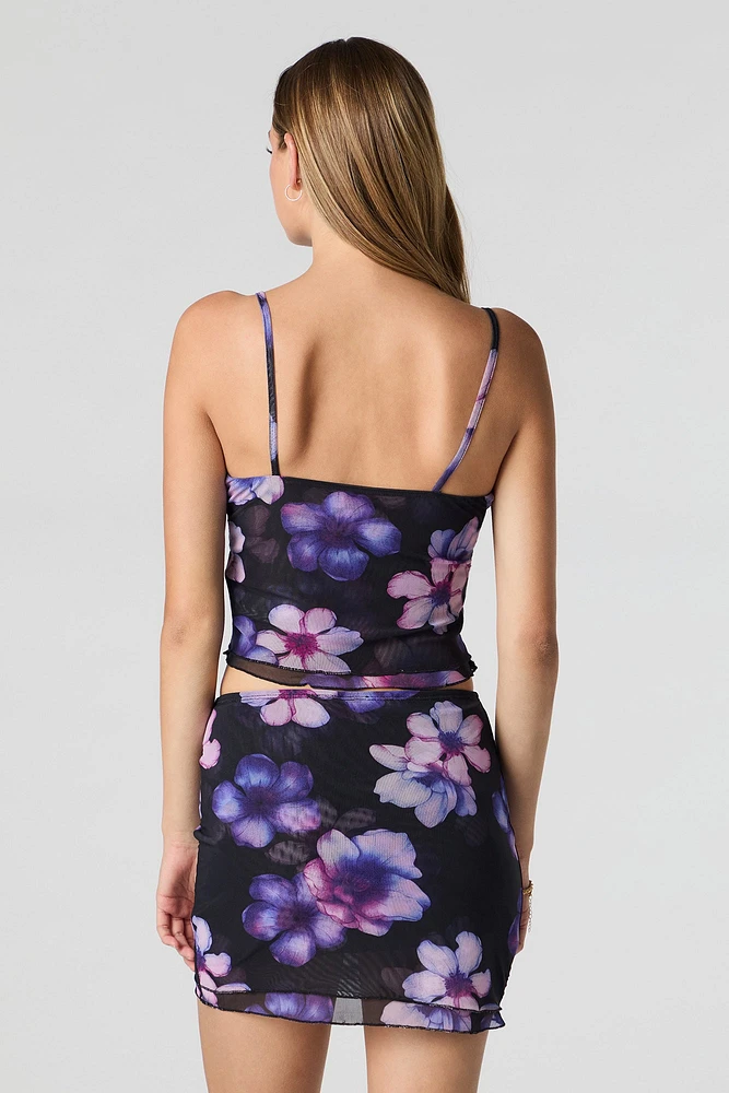 Floral Mesh Layered Mini Skirt