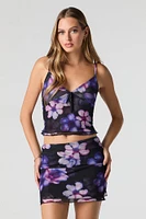 Floral Mesh Layered Mini Skirt