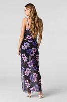 Floral Mesh Slit Maxi Skirt