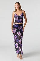 Floral Mesh Slit Maxi Skirt