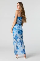 Floral Mesh Slit Maxi Skirt