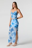 Floral Mesh Slit Maxi Skirt