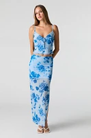 Floral Mesh Slit Maxi Skirt