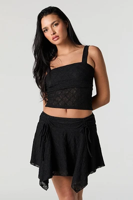 Lace Knit Asymmetrical Mini Skirt