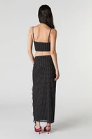 Mesh Ruffle Slit Midi Skirt