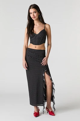 Mesh Ruffle Slit Midi Skirt