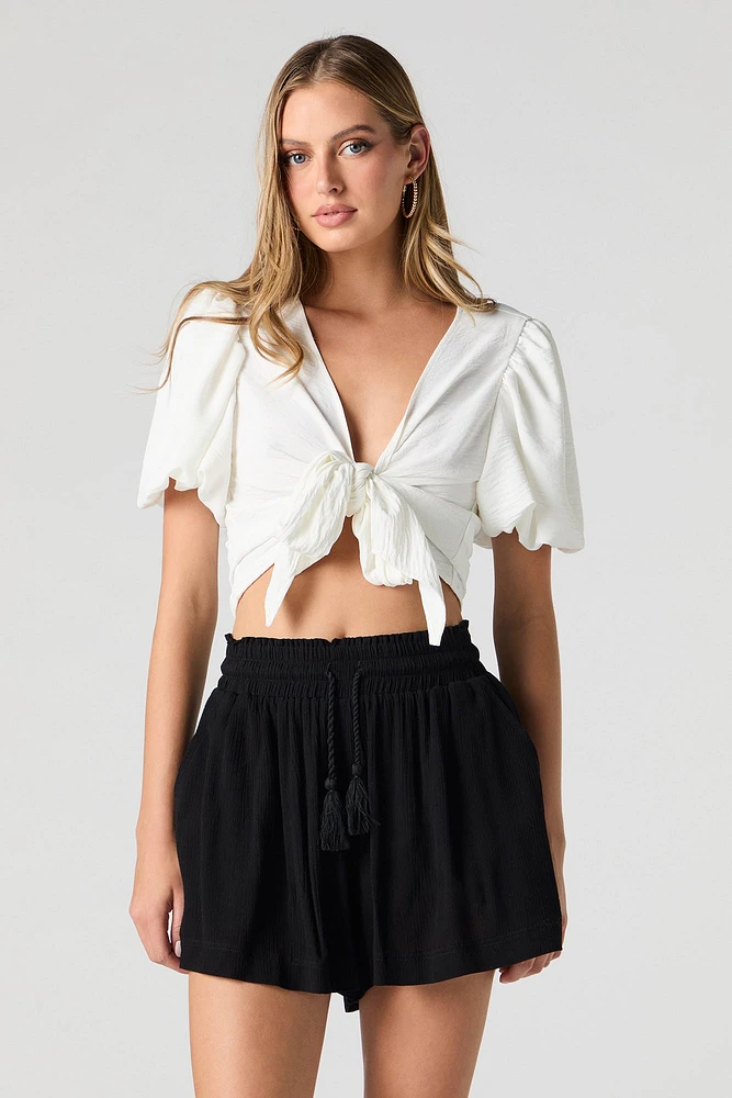 Tassel Drawstring Flowy Short