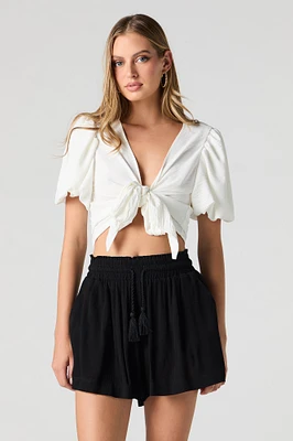 Tassel Drawstring Flowy Short