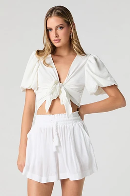 Short fluide avec pampilles et taille coulissante