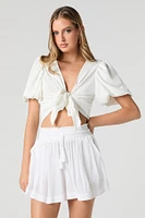 Short fluide avec pampilles et taille coulissante