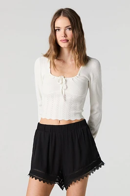 Lace Trim Elastic Waist Short