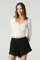 Lace Trim Elastic Waist Short