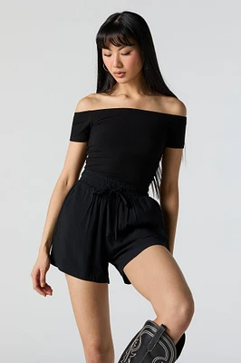 Solid Black Drawstring Short