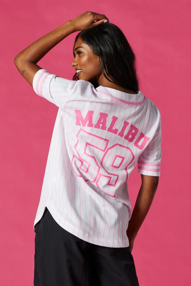 Barbie™  Pink and White Graphic Baseball Jersey