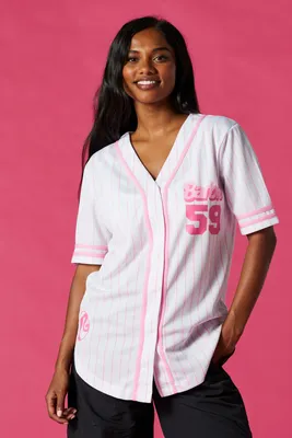 Barbie™  Pink and White Graphic Baseball Jersey