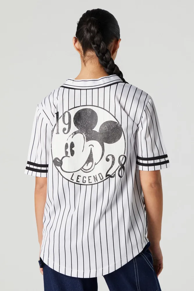 Pinstriped Mickey Mouse Graphic Baseball Jersey