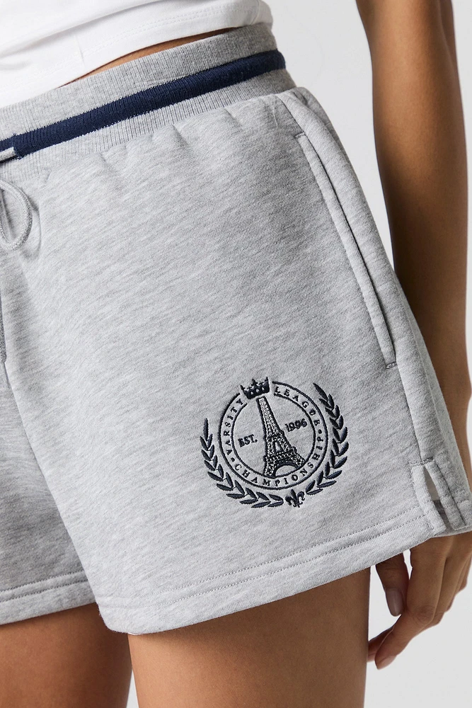 Short en molleton avec motif brodé à taille coulissante