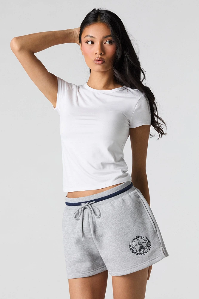 Short en molleton avec motif brodé à taille coulissante