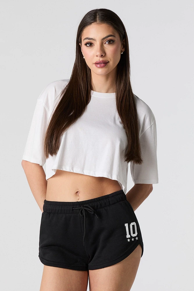 Short en molleton imprimé avec ourlet arrondi et taille coulissante