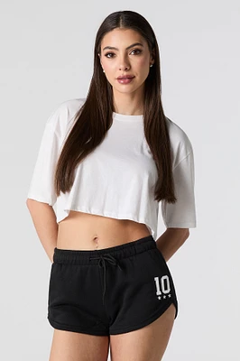Short en molleton imprimé avec ourlet arrondi et taille coulissante